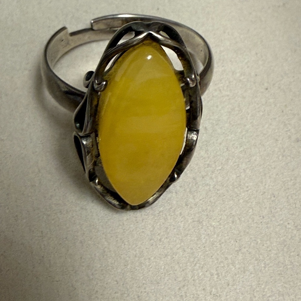 Large Amber Yellow Natural Ring with Vintage-Inspired Design